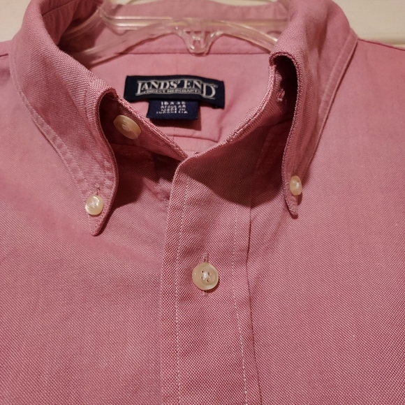 Lands End Mens Pink Oxford Button Down Tailored Dress Shirt Preppy 16x35 - Picture 3 of 10
